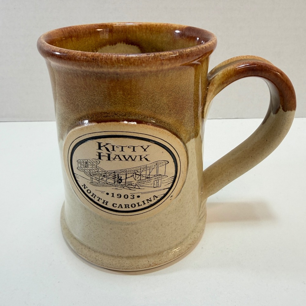 Kitty Hawk North Carolina Coffee Tea Cup Mug Art Pottery Wright Brothers Flight